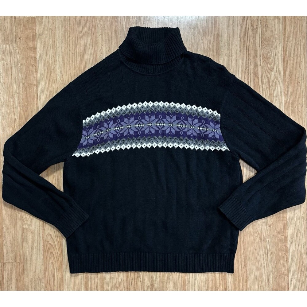 Geoffrey Beene Fair Isle Nordic Cable Knit Turtleneck Snowflake Pullover  Men XL